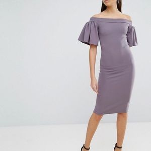 Asos OH MY LOVE LONDON Bardot Bodycon off shoulder Dress With Frill Sleeves NWOT
